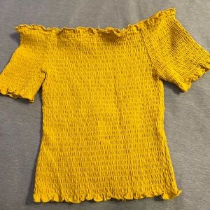 Yellow womens shirred crop top